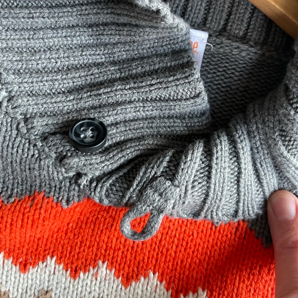Gymboree Nordic Sweater, Shawl Collar w Button, Long Sleeves, Bright Orange - Picture 6 of 13